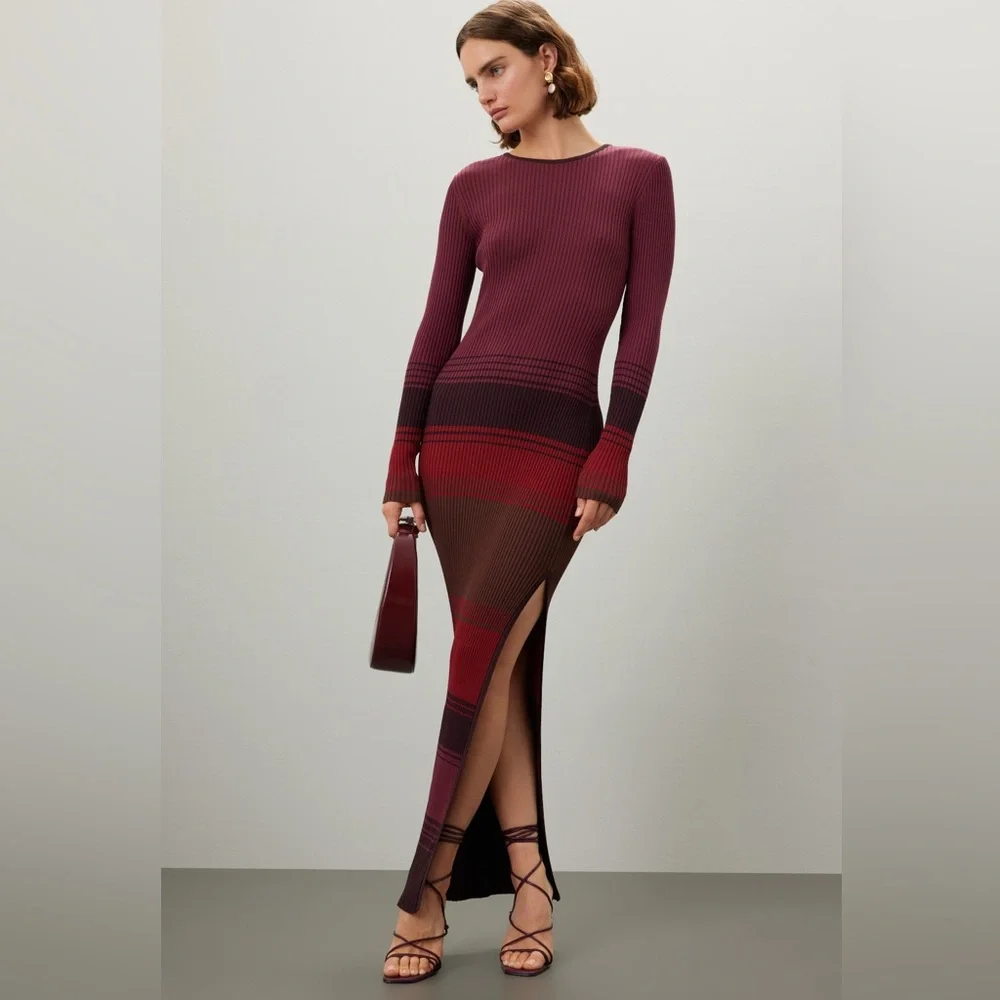 STAUD Ribbed Knit Dress in Berry and Plum - Picture 4 of 9